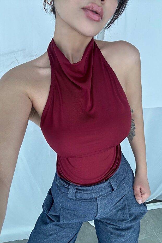 Halter Neck Open Back Blouse