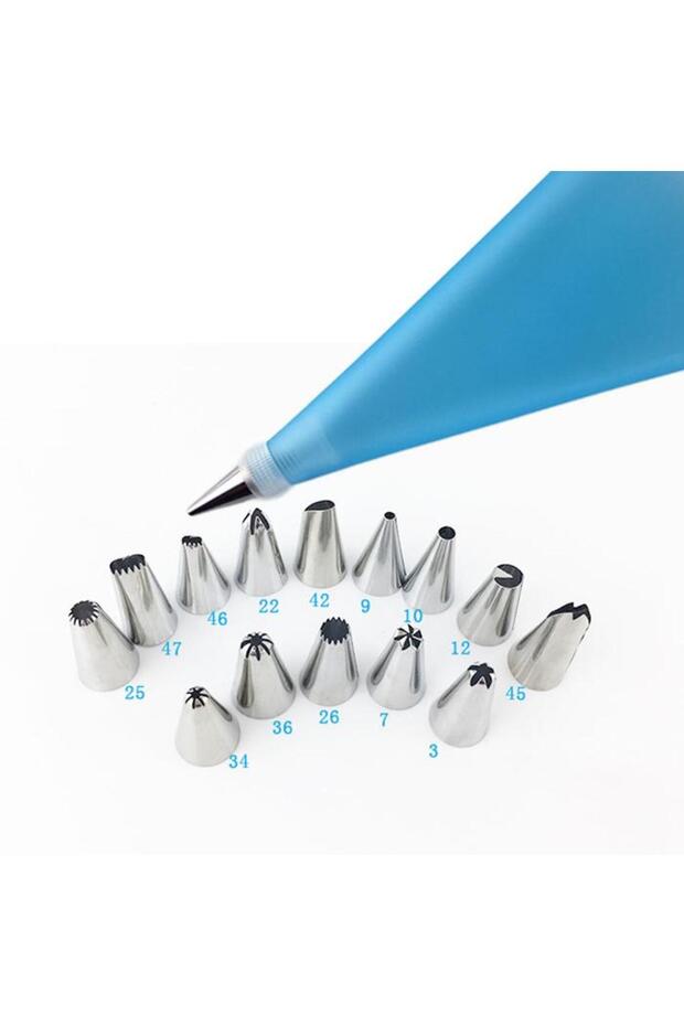 Cream Piping Bags 14 Packs 12 Different Steel Tips Cream Pumps Blue