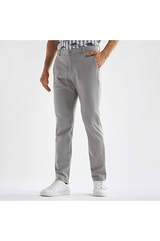 Regular Fit Trousers with Pockets and Button Closure - 1