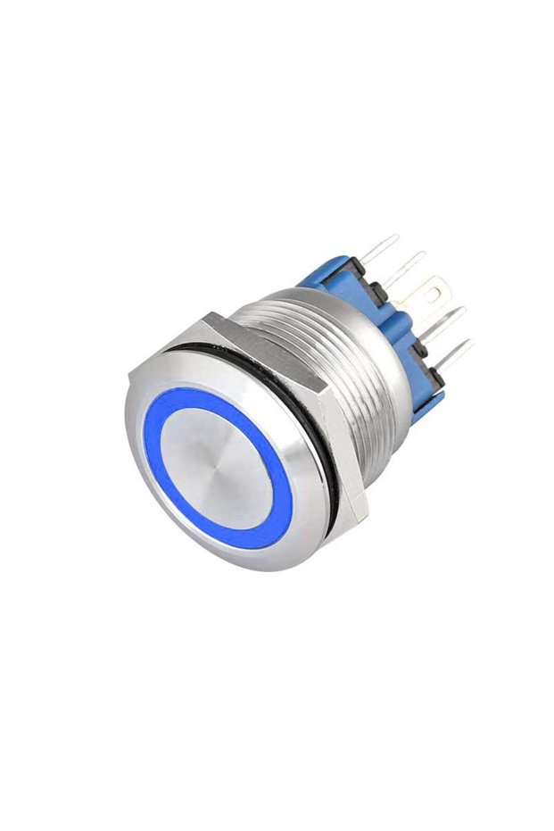 Push Button 22mm with Return, 12-24V, Blue LED, Plug included, ElectroAZ