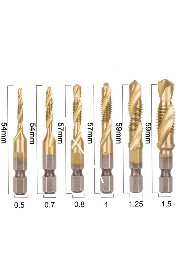 Klavuz Seti 1/4 Bıts Kendinden Matkap Uçlu M3 M4 M5 M6 M8 M10 Hss Titanyum - 2