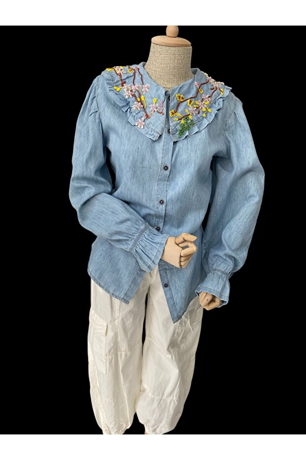 Kristal taş işlemeli gömlek - 4