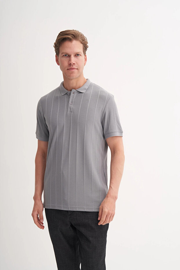 Polo Neck Regular Fit Knitted Jacquard T-Shirt 4104