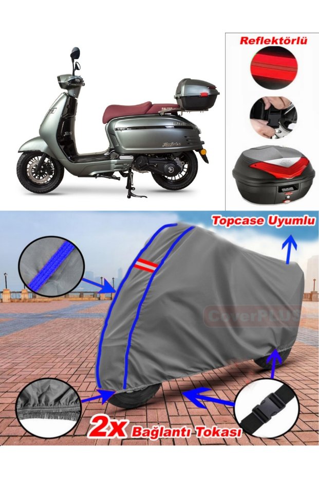 Blue Stitched Gray Falcon Martini 50 Tarpaulin Topcase Rear Bag Compatible Motor Tarpaulin