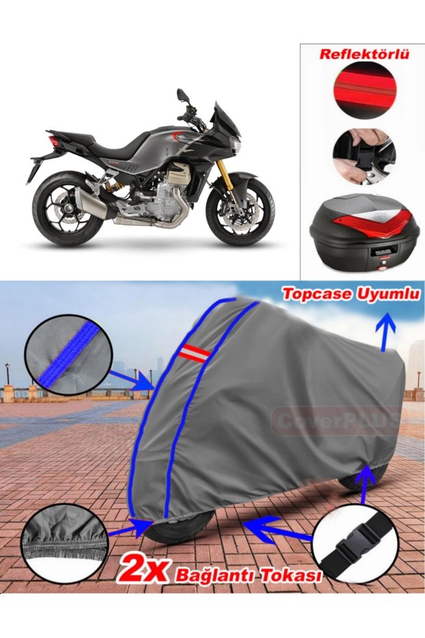 Blue Stitched Gray Moto Guzzi V100 Mandello S Tarpaulin Topcase Rear Bag Compatible Motor Tarpaulin
