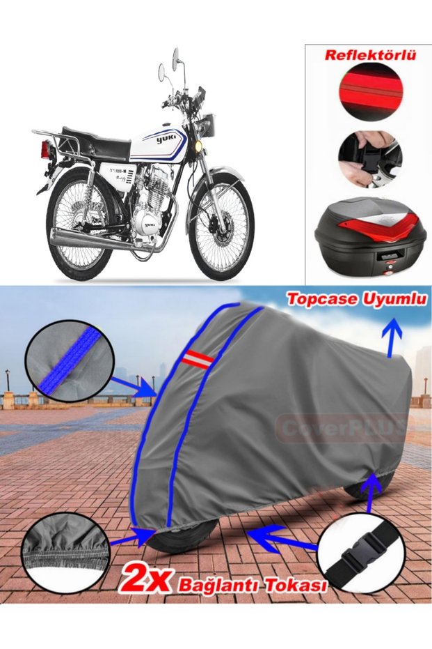 Blue Stitched Gray Yuki Yk-180M Modify Tarpaulin Topcase Rear Bag Compatible Motor Tarpaulin