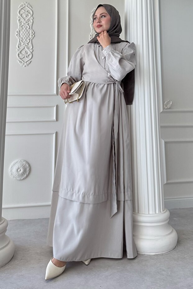 Button Detail Cross Tie Modal Stone Dress