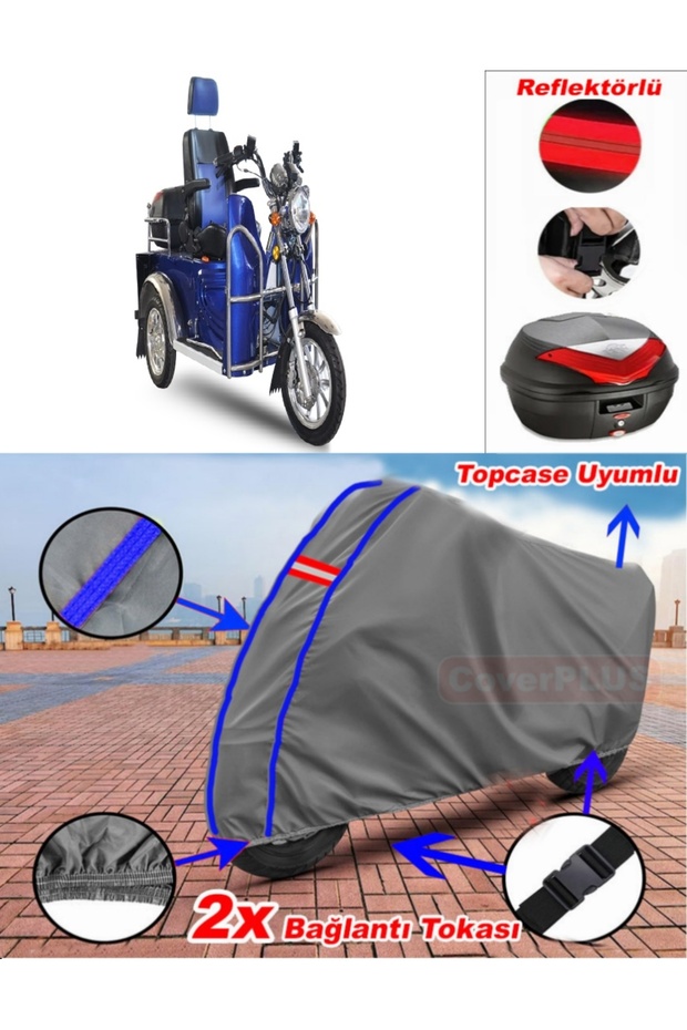 Blue Stitched Gray Yuki Yk-25 Pony Tarpaulin Topcase Rear Bag Compatible Motor Tarpaulin