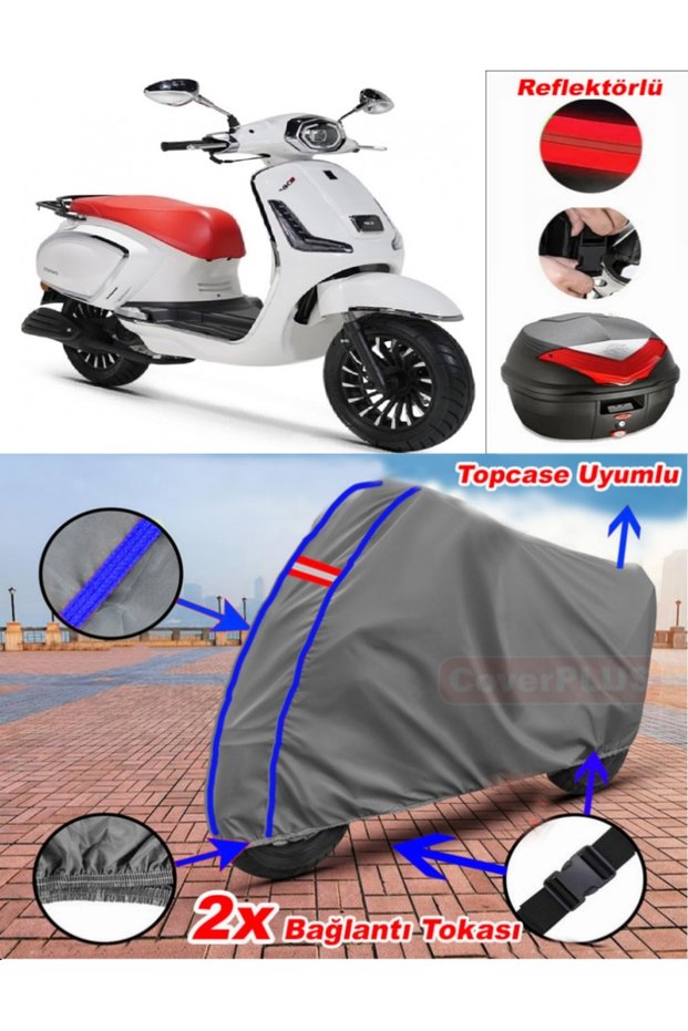 Blue Stitched Gray Rks Dark Blue 125 Tarpaulin Topcase Rear Bag Compatible Motor Tarpaulin