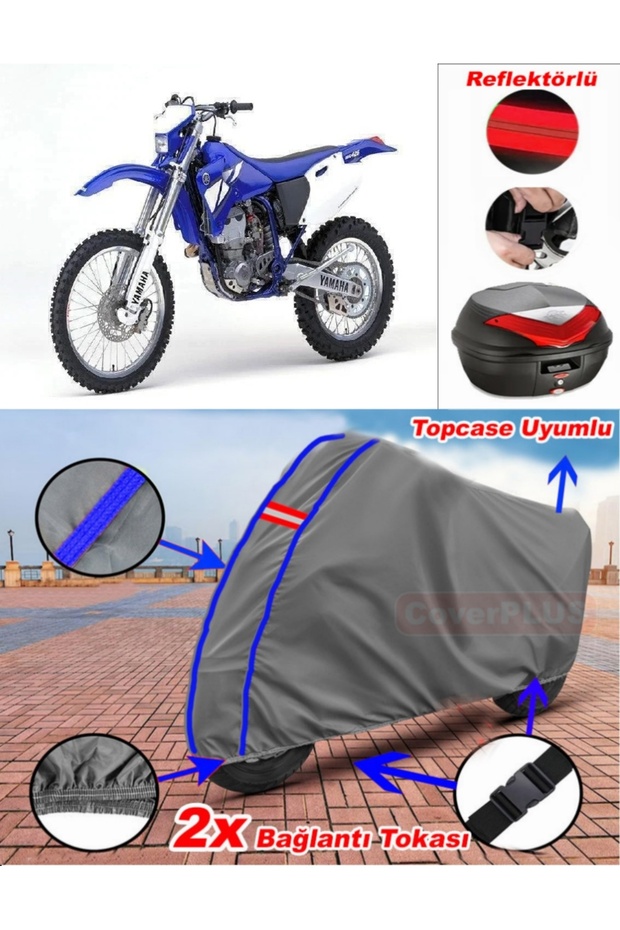 Blue Stitched Gray Yamaha Wr 426 F Tarpaulin Topcase Rear Bag Compatible Motor Tarpaulin