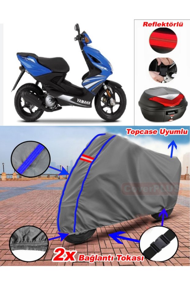 Blue Stitched Gray Yamaha Aerox 100 Tarpaulin Topcase Rear Bag Compatible Motor Tarpaulin