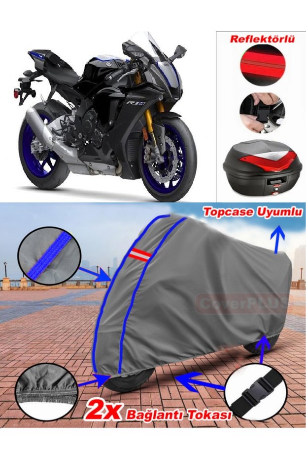 Blue Stitched Gray Yamaha Yzf R1 Tarpaulin Topcase Rear Bag Compatible Motor Tarpaulin