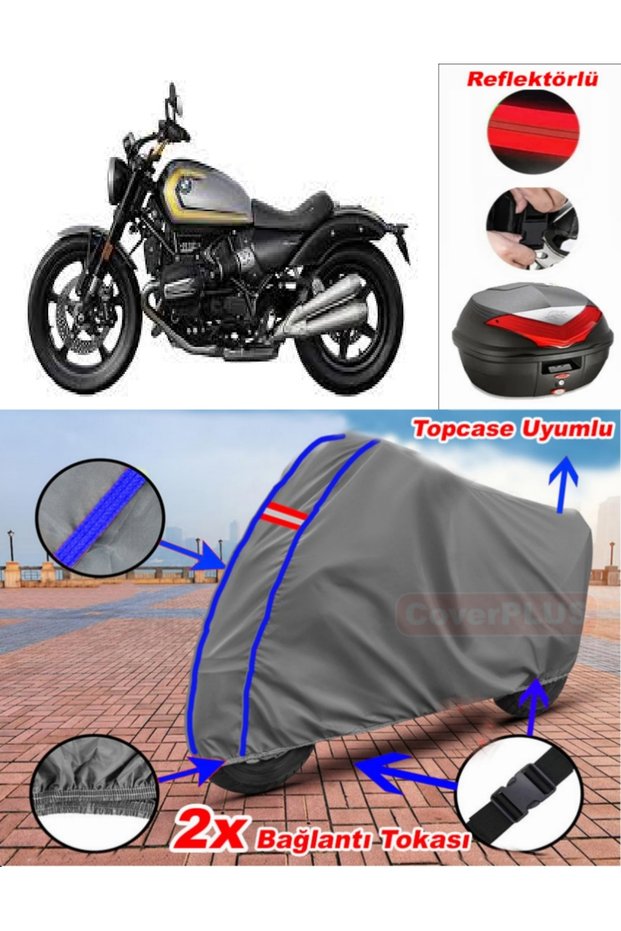 Blue Stitched Gray Bmw R 12 Tarpaulin Topcase Rear Bag Compatible Motor Tarpaulin