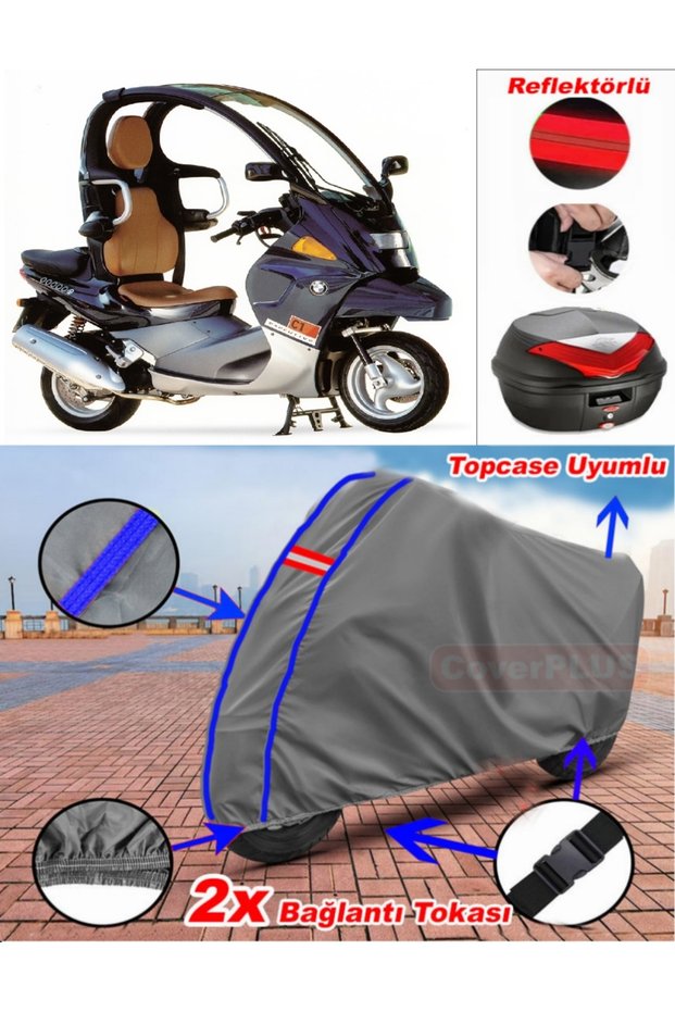 Blue Stitched Gray Bmw C1 Tarpaulin Topcase Rear Bag Compatible Motor Tarpaulin