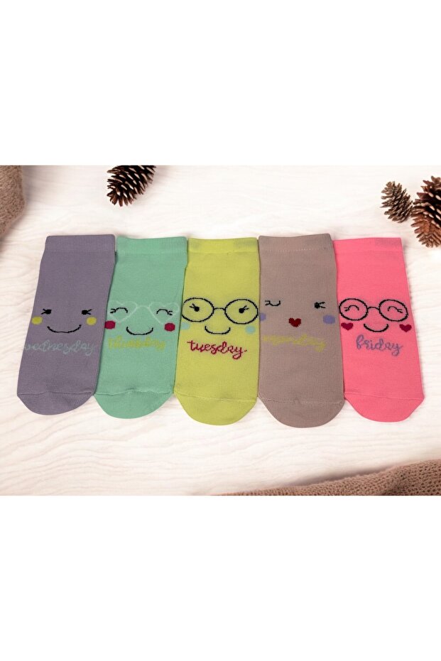 5 Li Girl Cotton Booties Socks Days of the Week