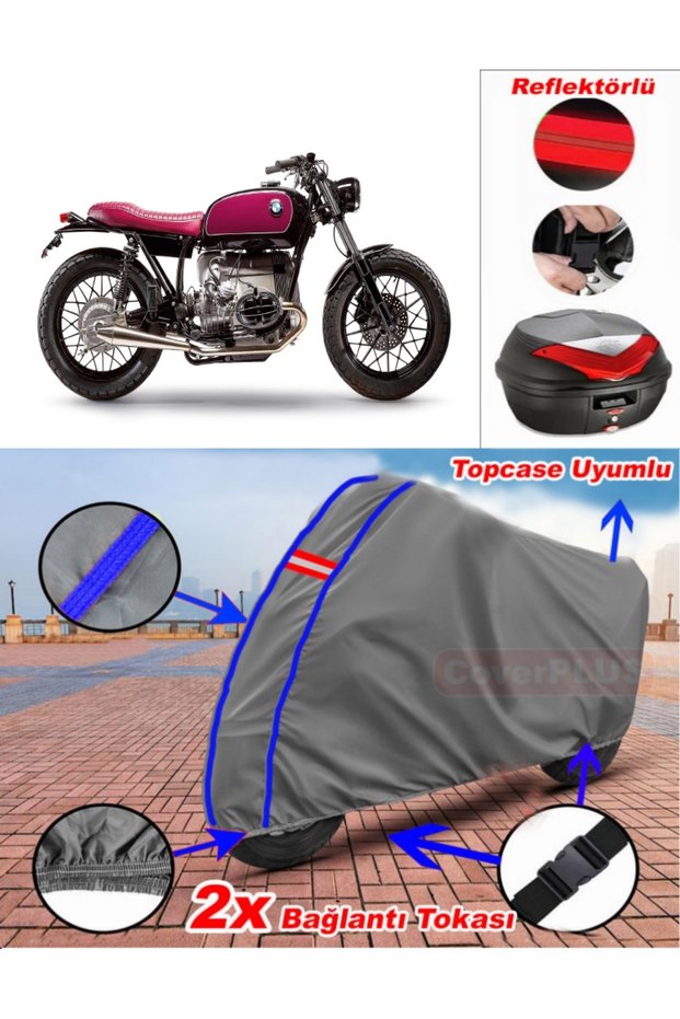 Blue Stitched Gray Bmw R 65 Tarpaulin Topcase Rear Bag Compatible Motor Tarpaulin