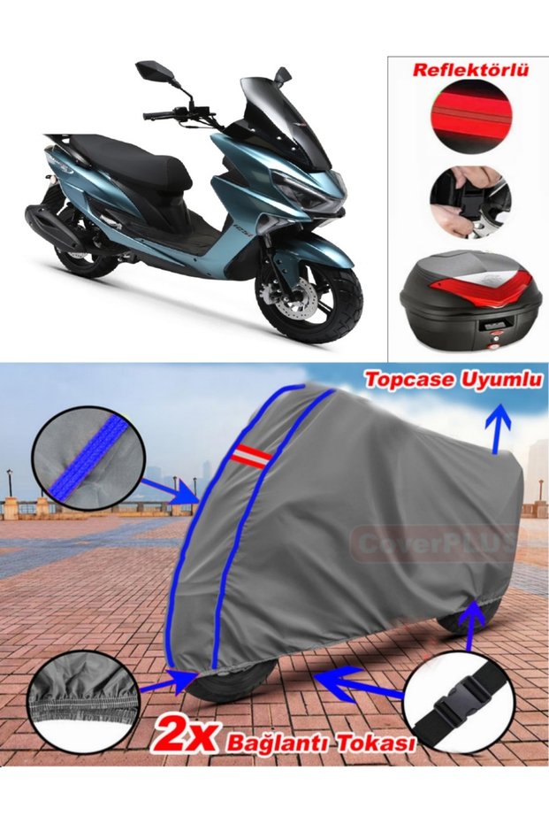Blue Stitched Gray Rks Newlight 125 Pro Tarpaulin Topcase Rear Bag Compatible Motor Tarpaulin