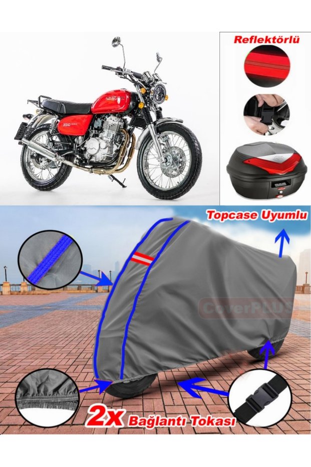 Blue Stitched Gray Jawa 350 Ohc Tarpaulin Topcase Rear Bag Compatible Motor Tarpaulin