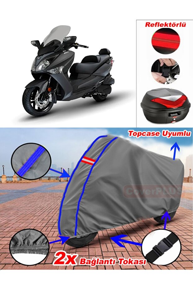 Blue Stitched Gray Sym Joymax 250I Abs Tarpaulin Topcase Rear Bag Compatible Motor Tarpaulin