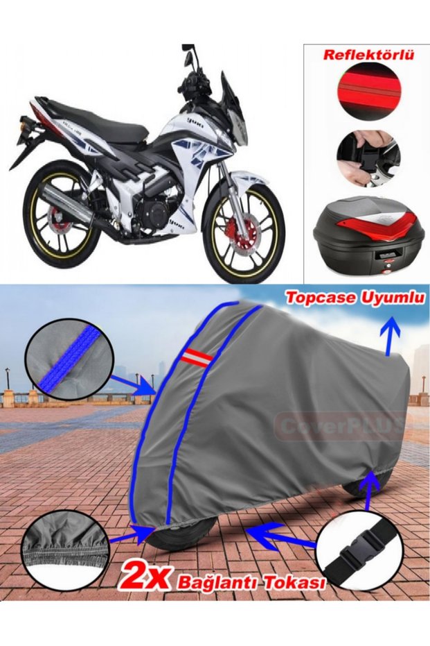Blue Stitched Gray Yuki Y?Ld?Z 130 Tarpaulin Topcase Rear Bag Compatible Motor Tarpaulin