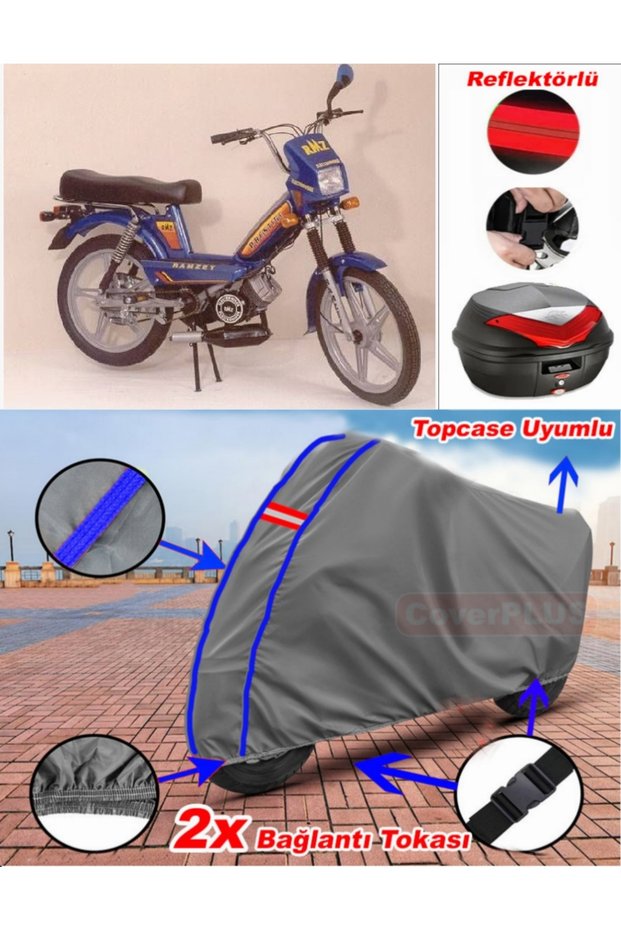 Blue Stitched Gray Ramzey Prestige Tarpaulin Topcase Rear Bag Compatible Motor Tarpaulin