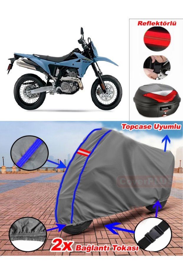 Blue Stitched Gray Suzuki Dr-Z4Sm Tarpaulin Topcase Rear Bag Compatible Motor Tarpaulin