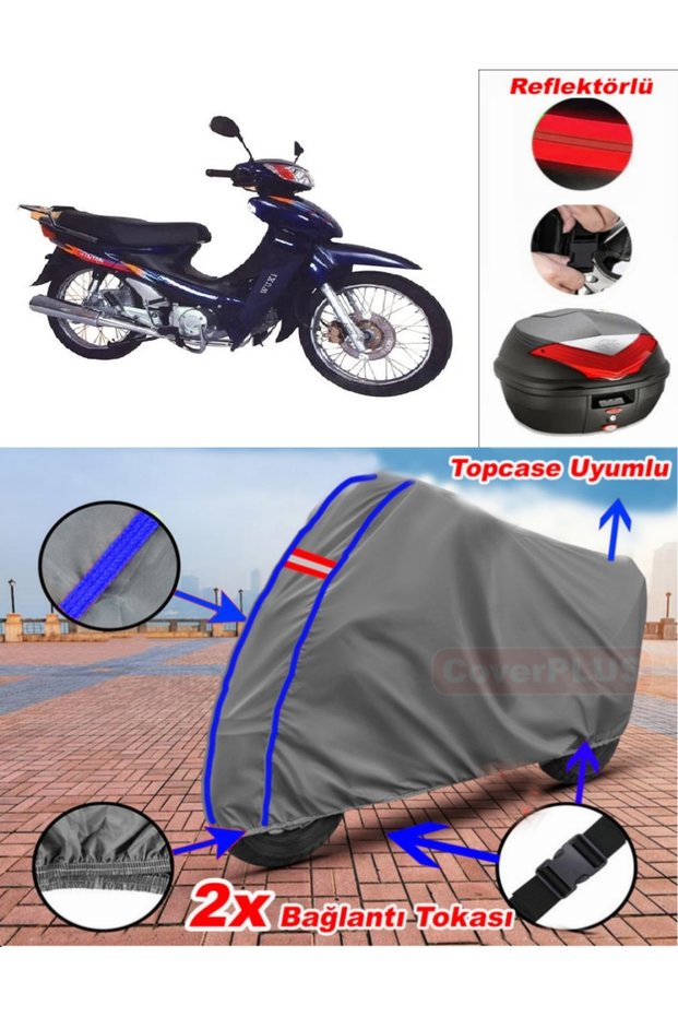 Blue Stitched Gray Mondial 110 ft Tarpaulin Topcase Rear Bag Compatible Motor Tarpaulin