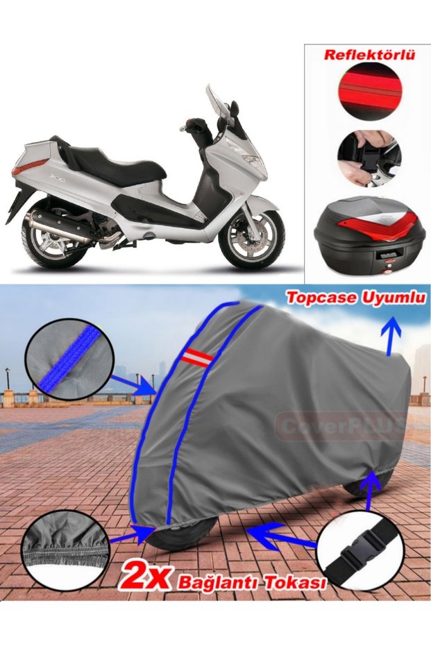 Blue Stitched Gray Piaggio X8 400 Ie Tarpaulin Topcase Rear Bag Compatible Motor Tarpaulin