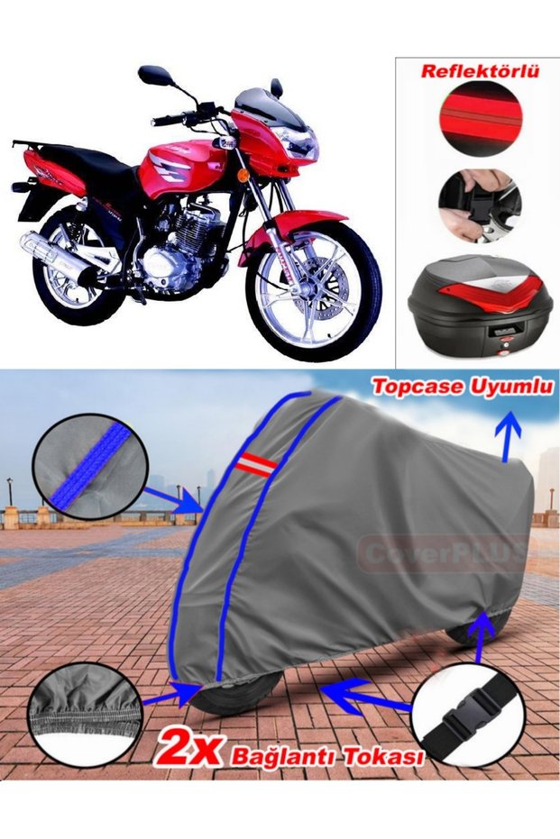 Blue Stitched Gray Lifan Lf150-9J Tarpaulin Topcase Rear Bag Compatible Motor Tarpaulin