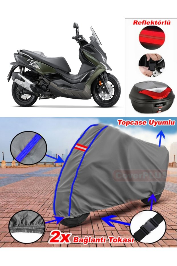 Blue Stitched Gray Kymco Dt X360 Tarpaulin Topcase Rear Bag Compatible Motor Tarpaulin