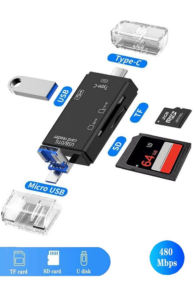3004 Type-c Usb Otg Tf Sd Micro Kart Okuyucu Card Çevirici Dönüştürücü Adaptör - 1
