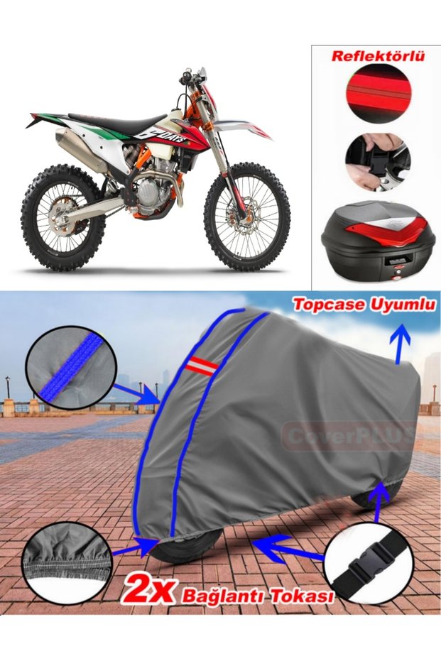 Blue Stitched Gray Ktm 350 Exc-F Six Days Tarpaulin Topcase Rear Bag Compatible Motor Tarpaulin