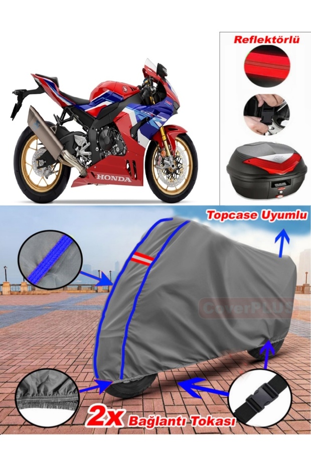 Blue Stitched Gray Honda Cbr 1000 Rr Sp Tarpaulin Topcase Rear Bag Compatible Motor Tarpaulin