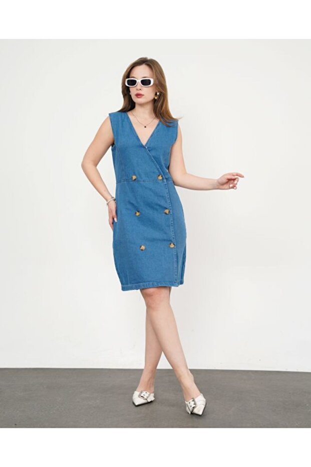 Denim Vest Button Detailed - 5