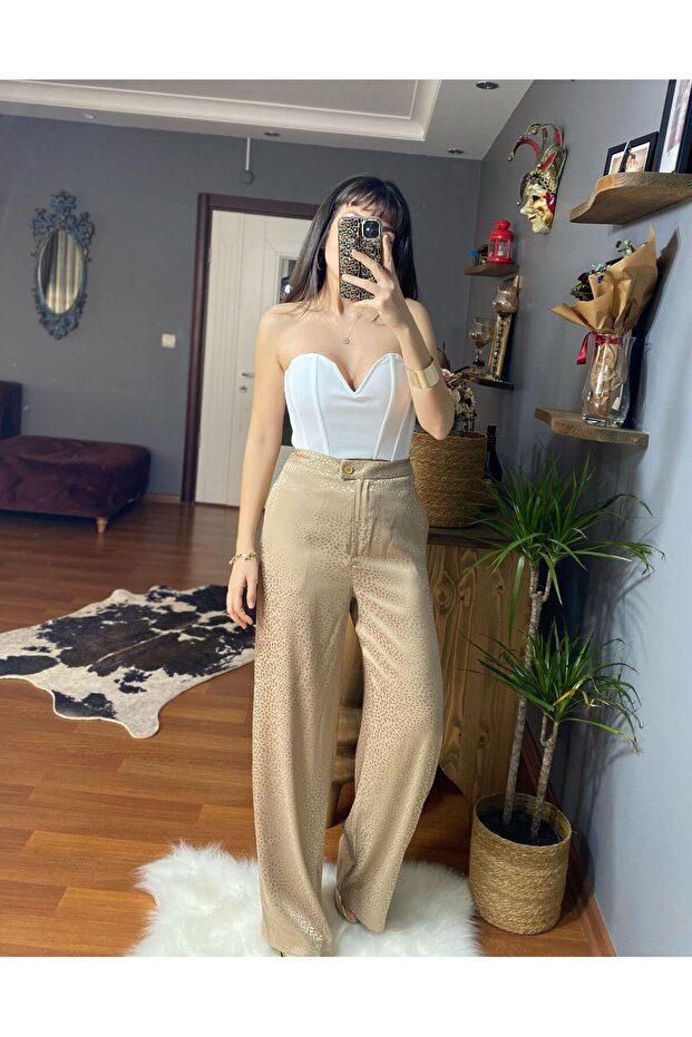 Single Trousers-Self Patterned Satin Single Trousers
