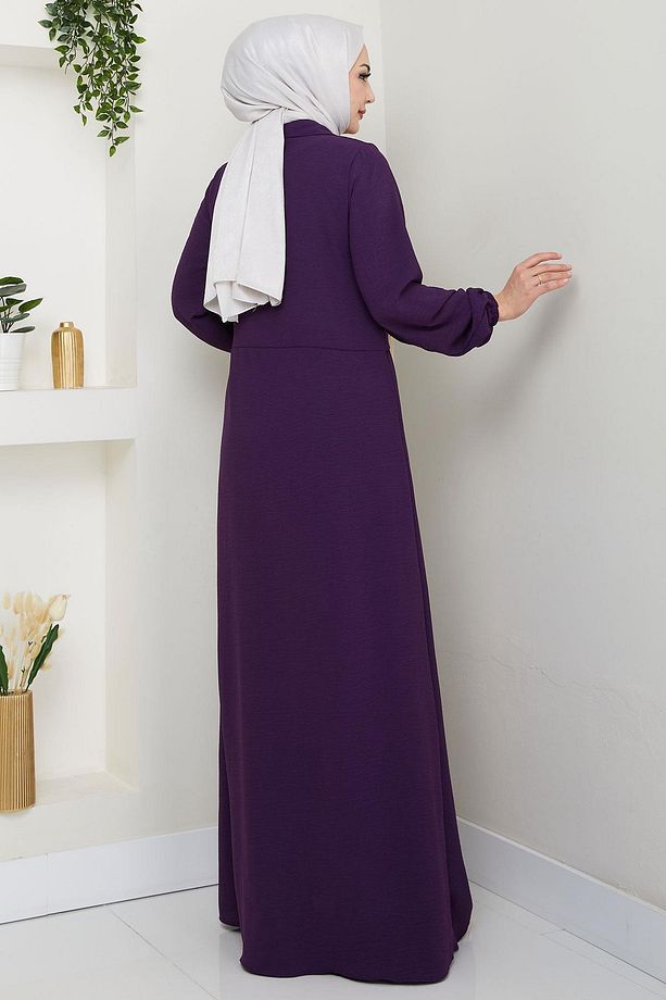 Yandan Bağlamalı Ayrobin Elbise Mor HM2729 - 5
