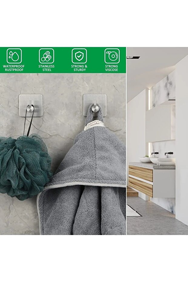 Paslanmaz Çelik Yapışkanlı Bornozluk Ve 2 Adet Havluluk - 4