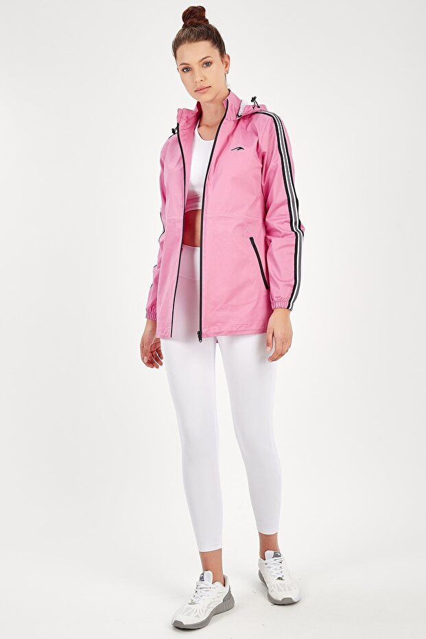 Regular Kadın Kapüşonlu Pembe Ceket - 3