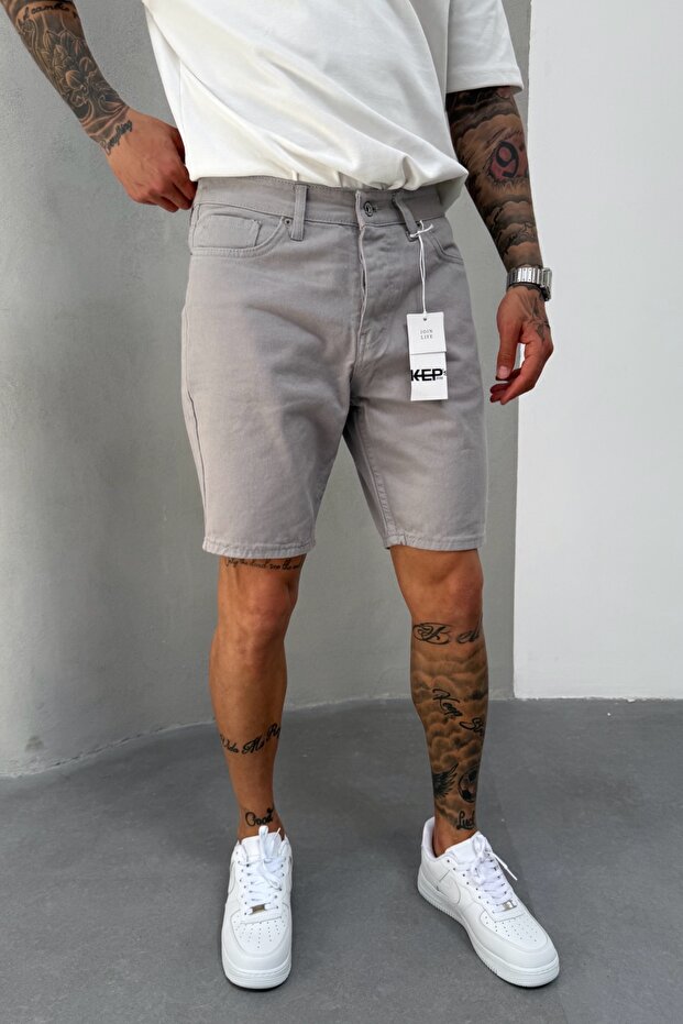 Gray Denim Fabric Men's Jean Jeans Shorts Ke-0503