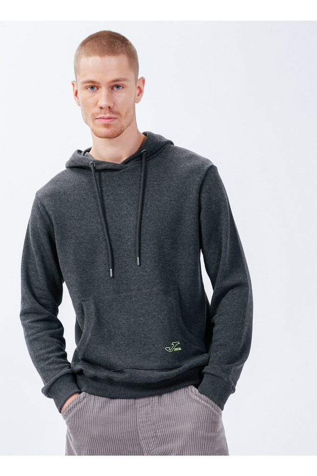 Hooded Collar Anthracite Melange Men's Sweatshirt 4222316-sweat Hoody Cotton Begın M