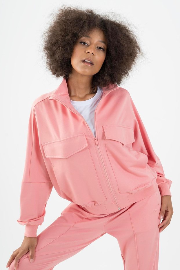 Oversized Women's Mock Neck Rose Color Tracktop