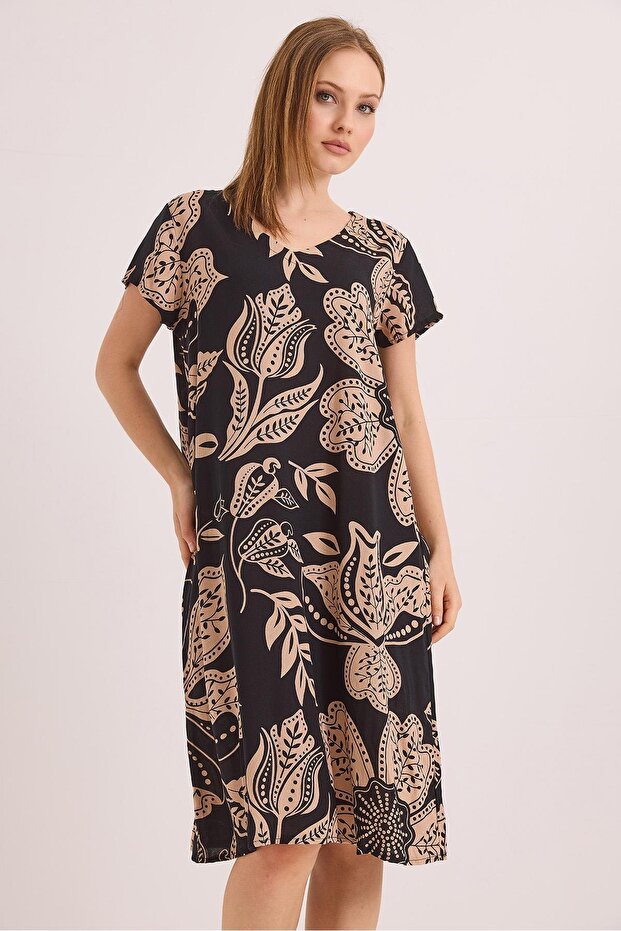 V-Neck Comfortable Fit Woven Viscose Dress Mink