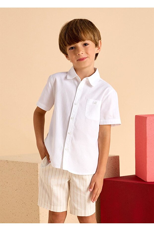 Boy's Striped Linen Shorts Cream 3217