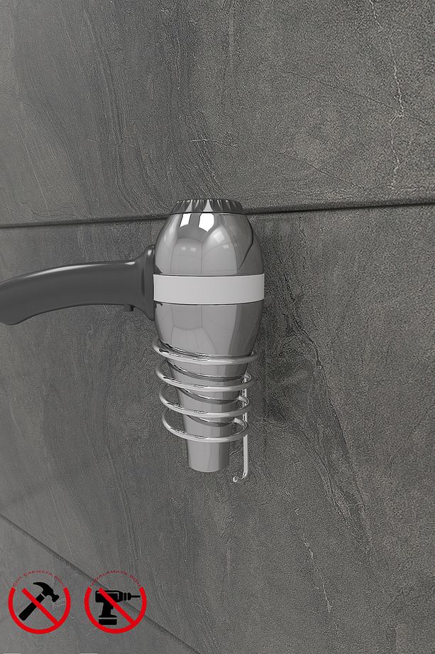 Scilla Kare Krom 4lü Yapışkanlı Banyo Seti | Uzun ,halka Havluluk Kağıtlık, Kare Fön Makinesi Askısı - 9