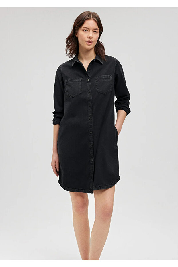 Kadın Siyah Kot Elbise - 1