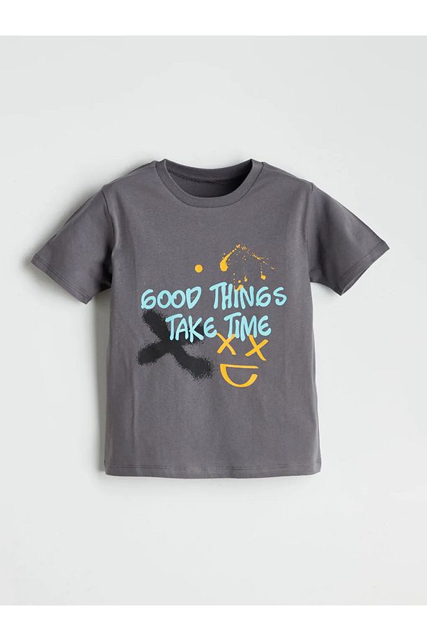 LCW ECO Gri Bisiklet Yaka Erkek Çocuk Şortlu Pijama Takımı - 2