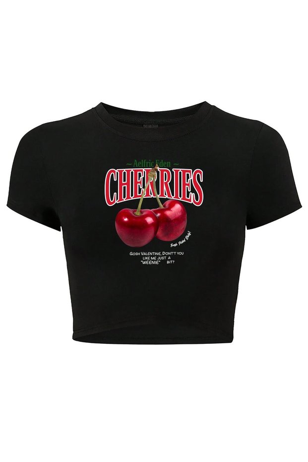 Women's Cherries Crop T-Shirt Black