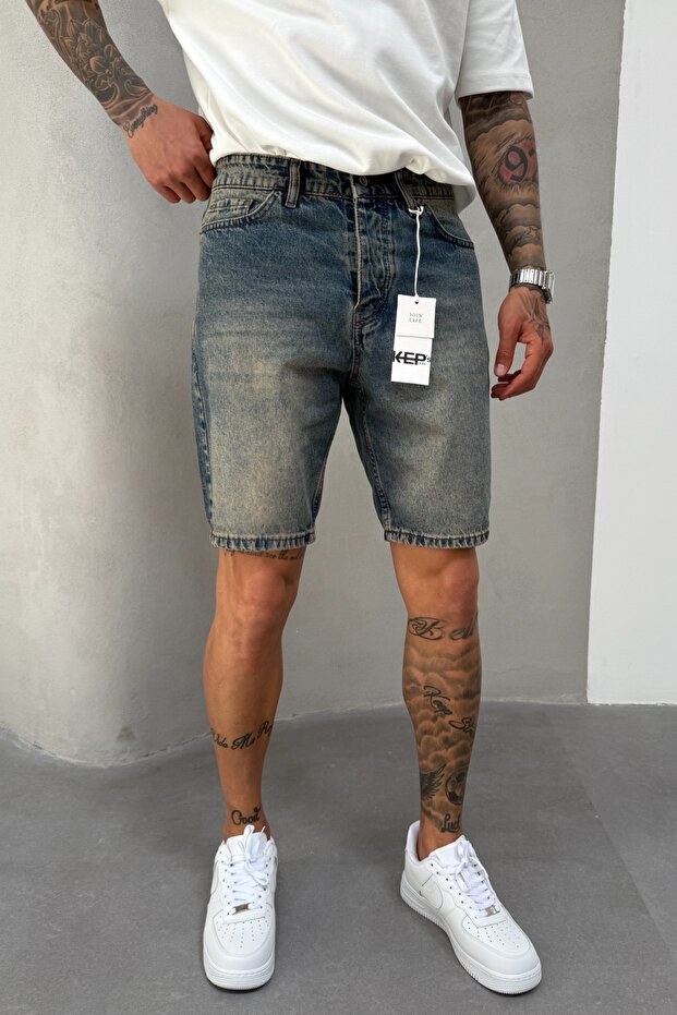 Blue Denim Fabric Tumbled Men's Jean Jeans Shorts Mz589
