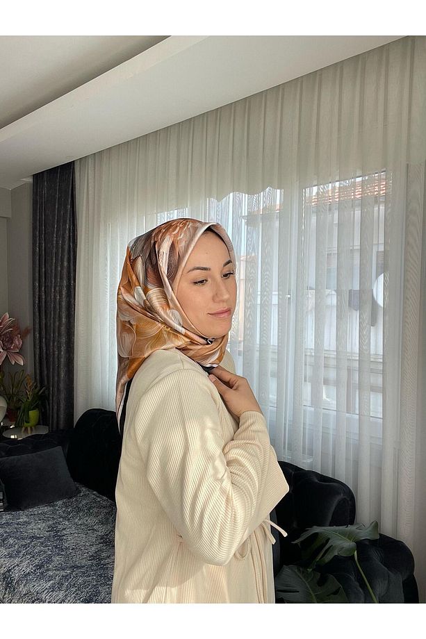 Desenli Twill İpek Eşarp - 1
