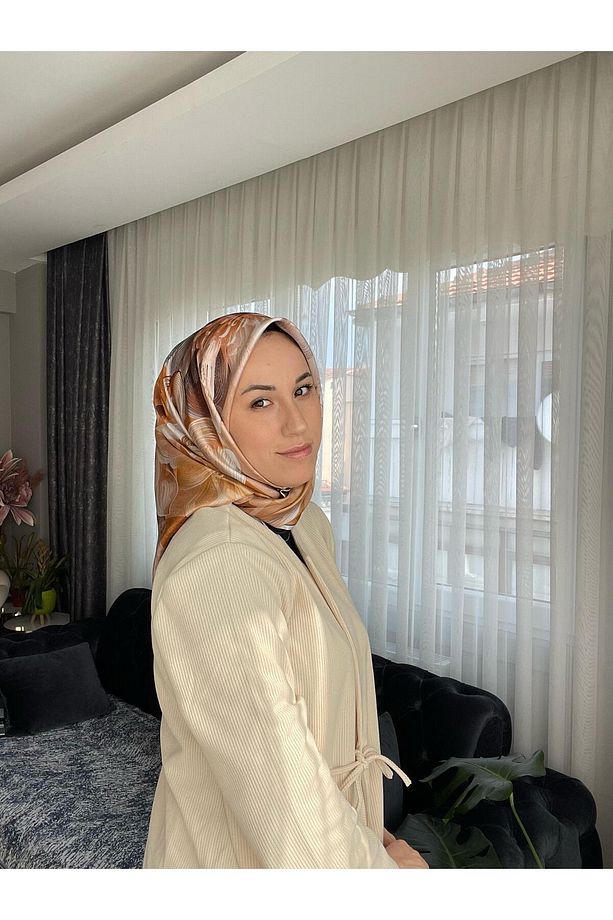 Desenli Twill İpek Eşarp - 2